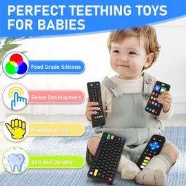 Avkast Teething Toys for Baby 3 6 12 18 Months, TV Remote Control Phone Baby Teether Toys, Babies Chew Toys, Food Grade Silicone Teething Toys for Infants, BPA Free, for Babies Gum Relief