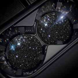 Bling Car Accessories Water Coaster for Women,Leopard Print Rhinestone Car Coasters, Drink Coasters 2.75in(2 pcs) - Color: Black