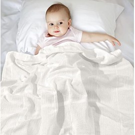 Sapphire Collection Cotton Cellular Baby Blanket Breathable Soft 100% Cotton Cellular Baby Blankets for Pram/Travel/Moses Basket, Cots, Pushchairs One Size 75 x 95 cm (White)