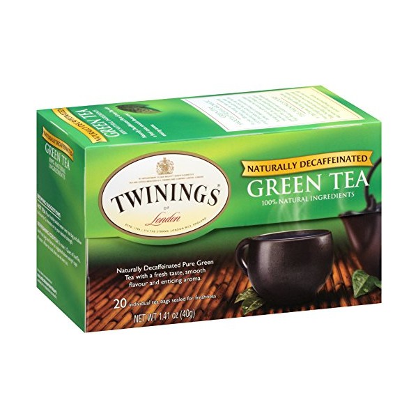 Twinings Decaffeinated Green Tea, Individually Wrapped Bags, 20 Count Pack of 6, Smooth Flavour, Enticing Aroma