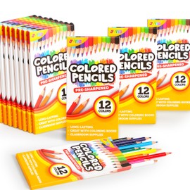 JOYIN 144 Count Colored Pencils Bulk, Pre Sharpened Colouring Pencil Set for Children, Multipack Bulk Kids Coloring Pencils School Supplies, Classroom (12 Colours, 12 Boxes) Kids Party Bag Fillers