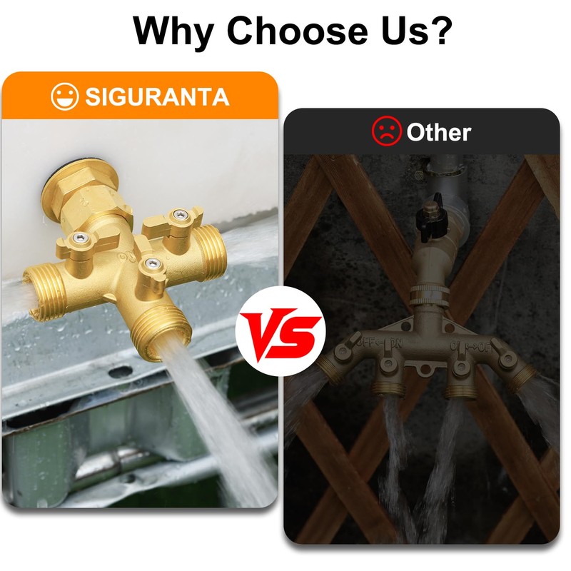 SIGURANTA Garden hose splitter, Brass 3 Way High Flow with
