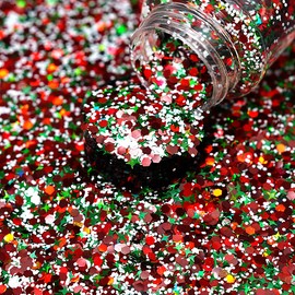 Christmas Glitter, 100 g Christmas Art Glitter Sequins, Epoxy Resin, Laser Snowflake Christmas Tree Flakes for Nails, Face, Make-up, Body, Glitter Festival Decoration (SD-09)