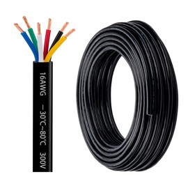 Lesnlok 16 Gauge Wire 6 Conductor 16 AWG Electrical Wire Stranded PVC Cord Oxygen-Free Copper Cable 50FT Pure Copper Automotive Wire Heavy Duty 6 Core Way Trailer Wire (16AWG-6C, 50FT), Black