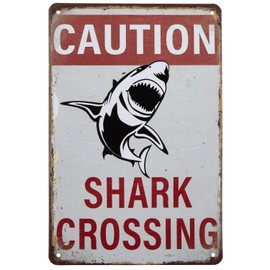 ERLOOD Caution Shark Crossing Vintage Tin Signs Retro Metal Wall Poster Decorative Tin Sign 8 x 12