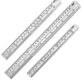 3 PCS Stainless Steel Ruler Set with Inch and Metric Graduation, Metric Metal Ruler Set, mm Ruler, Double Sided Metal Rulers (15/20/30cm)