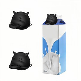 Boxed Milk Diverter, Silicone Milk Box Cover, Lanyard Design, Suitable For 1L Milk Box And 27mm Bottle Cap, Cute Cow Design Cover, Anti-Spill And Leak-Proof, Easy To Store And Clean (Black)