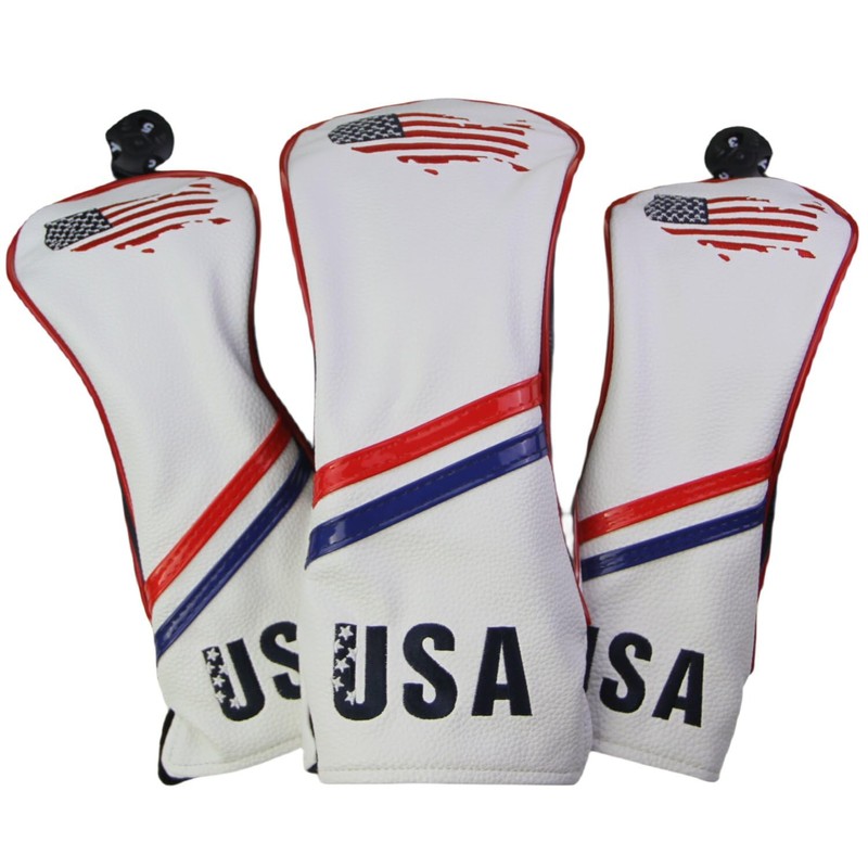 USA Flag Covers Driver 1 3 5 Headcovers 3Pcs White