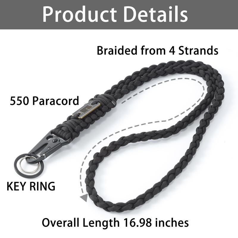 YIWUBAI Heavy Duty Braided Paracord Lanyard for ID Badges,EDC Tether