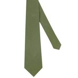 Mens Solid Linen Tie and Pocket Square Set - Slim - Regular - Extra Long Necktie (Olive, Regular Tie)
