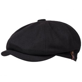CZCMYAU Mens Cotton Newsboy Cap Flat Cap 8-Panel Vintage Ivy Golf Driving Cabbie Hat Black