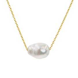 Secret & You Women's Pearl Pendant Freshwater Baroque Cultured Pearl Necklace 925 Sterling Silver 18K Gold Plated 38 to 45 cm Long, Pearl, Pearl