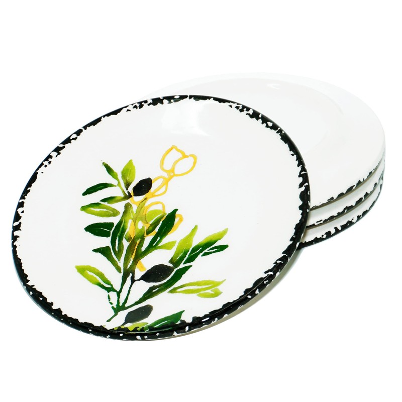 Lashuma Set of 4 Small Dinner Plates Green Olive Ceramic