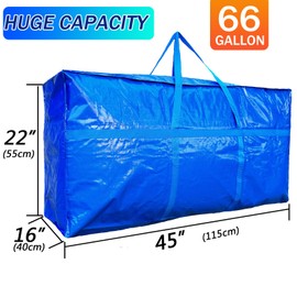 66 Gallon Extra Large Storage Bags, Huge Moving Bags Heavy Duty with Zipper and Stronger Handles, Big Foldable Duffle Bag for Travel, Storage Totes Moving Boxes for College, Christmas Tree,Blue,2 Pack
