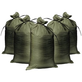 Empty Sandbags Military Green with Ties (Bundle of 20) 14" x 26" - Woven Polypropylene Sand Bags, Extra Heavy Duty Sandbags for Flooding, Sand Bags Flood Protection