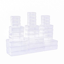 IBEQUEM 36 Pcs Mini Storage Containers, Mixed Sizes Small Rectangular Clear Plastic Storage Containers Box with Hinged Lid for Beads, Organizie Tiny Items, Other Craft Projects