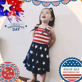 XFGLCK Summer Toddler Kids Baby Girls Off Shoulder Ruffle Dress Stars Stripe Bowknot Sleeveless Outfits Clothes (Stars Dress, 4-5 Years)