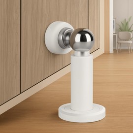 Hommyzone Adjustable Height Magnetic Door Stopper,Heavy Duty Magnetic Doorstop, 304 Stainless Steel Door Holder with Wall&Floor Mounted… (White)