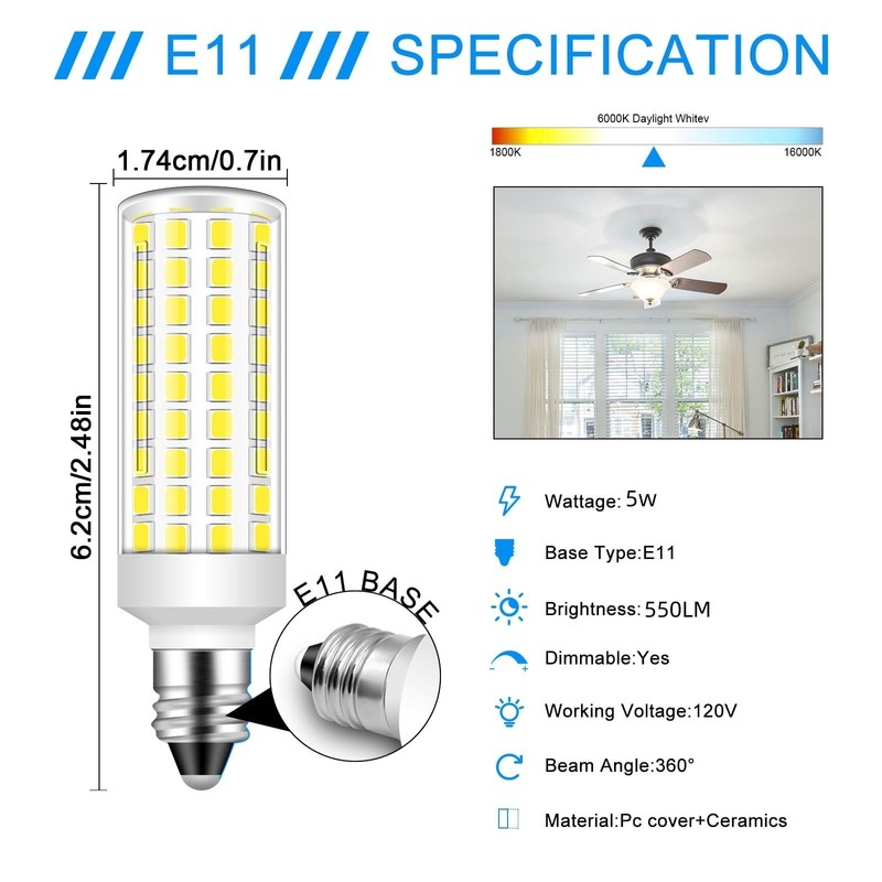 Megereet JDE11 120V 50W Halogen Candelabra Bulb Equivalent,E11 Led Bulbs