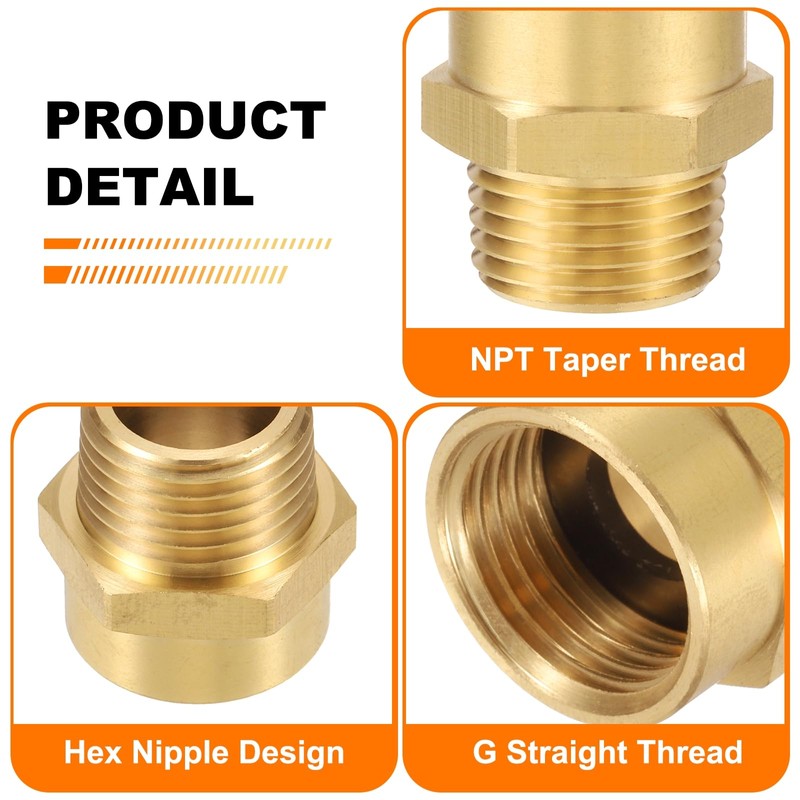 sourcing map 2Pcs Brass Pipe Fitting, 1/2" G Female ×