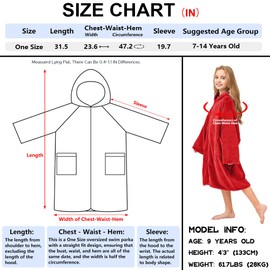 Hiturbo Kids Hooded Towel Robe: Changing Zipper Bath Robe Poncho Towelling for Swimming Beach Surfing Home Red
