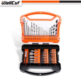 WellCut Screwdriver Drill Bit Set, 41 Piece Durable Set Plus Portable Case With Drill Accessories, For Masonry, Metal, Wood Maintenance Repair DIY Projects