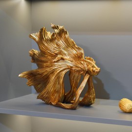 Guichifun Collectible Figurine Goldfish Statue Decor - Betta Sculpture Decoration Luckly Wealth Resin Fish Figurines Office Shelf Sculpture Home Decor Birthday Gifts for Father 14 X 6 X 13 inch