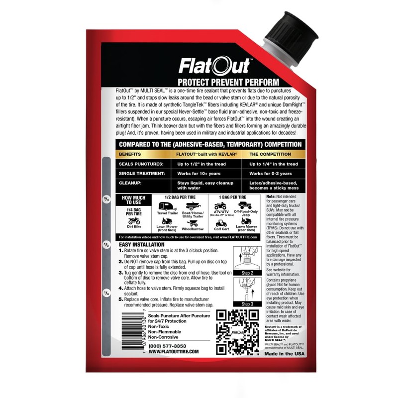 FlatOut Multi-Purpose Tire Sealant - Prevents and Repairs Flat Tires,