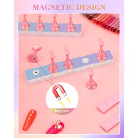 Difenni Nail Stand Acrylic Nail Art Display Stand Magnetic Nail Tips Practice Holder 54 Pcs Reusable Adhesive Putty for DIY Painting Nails Stand kit (Aurora Pink)