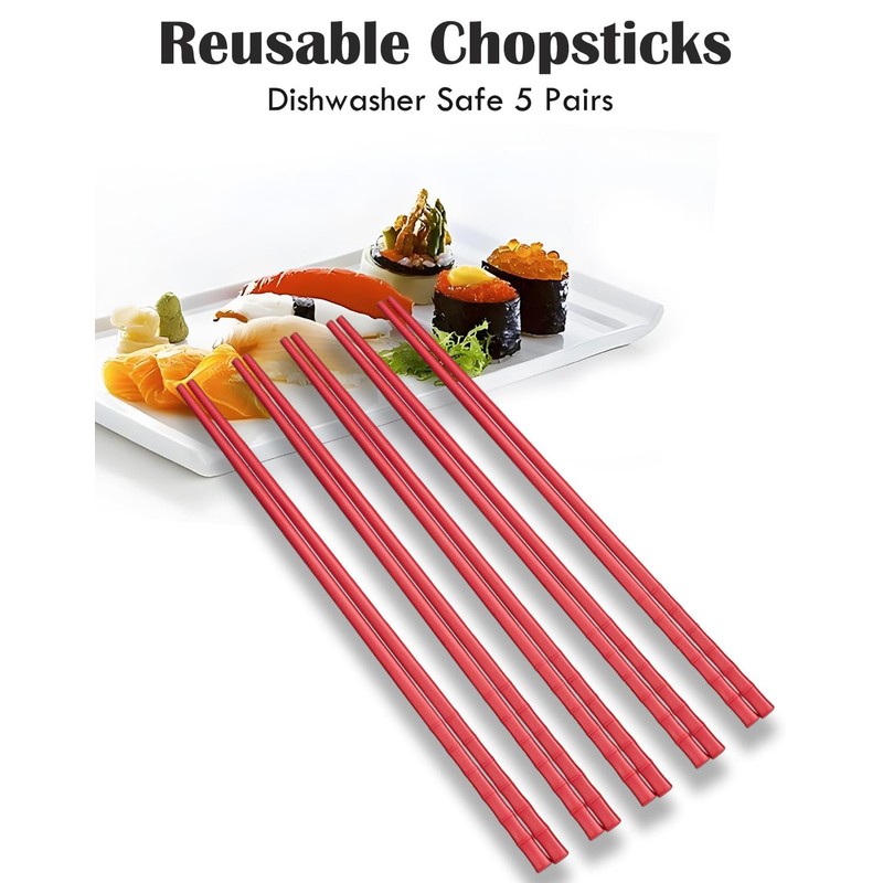 Reusable Chopsticks 5PC - Dishwasher Safe Non-slip Chinese Japanese Style