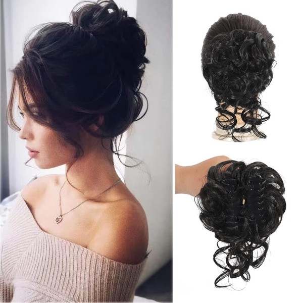 Claw Messy Bun Hair Pieces for Women Clip Wavy Curly Hair Chignon Clip in Hairpieces Tousled Updo Donut Hair Bun Synthetic Hair Ponytail (changxu, 2#)