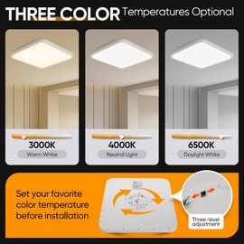 GongYe 2 Pack 16 Inch Square Flush Mount LED Ceiling Light Fixture, 40W Surface Mounted Flat Panel Light Fixture Ultra Slim for Kitchen Bedroom Hallway, 3 Color Selectable 3000k/4000k/6500k