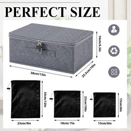 Cinnvoice Discreet Lockable Adult Toy Bag Storage Organizer with 9 Pcs Toy Storage Drawstring Bags Organizer for Women and Men 3 Sizes,15 x 10 x 6.3 Inches Lockable Box Travel Container(Gray)