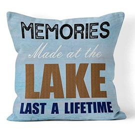 DECOPOW Lake Decorative Throw Pillow Cover Square 18X18 Inches,Throw Pillow with Memories Made at The Lake Last a Lifetime,Cover Only