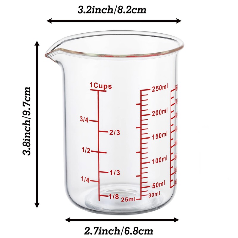 High Borosilicate Glass Measuring Cup-V-Shaped Spout，Glass Measuring Beaker for Kitchen
