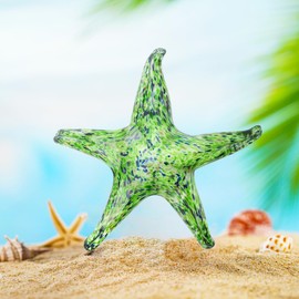 QFkris 7.8" Hand Blown Glass Starfish Figurines, Glass Sea Life Animal Ornaments for Home Decor, Star Fish Paperweight for Office Deck, for Mom Women