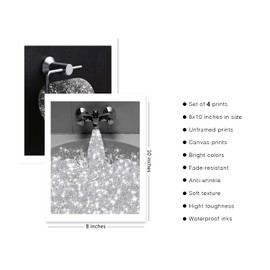 Bathroom Decor Wall Art Prints Glam Glitter Tissue Sliver Grey Funny Bathroom Toilet Paper Artwork for Wall Black and White Modern Fashion Art Gallery Wall Set (8"x10" UNFRAMED)