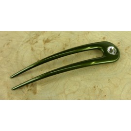 One Item - Anodized Aluminum Two Prong Curved 4.5" length Hair Fork Pick Pic Waterproof Unbreakable FPL 3.5" (Green)
