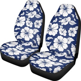 Dreaweet Blue Hibiscus Flowers Car Seat Covers for Women 2 Piece Tropical Car Accessories Interior Soft Breathable Seat Protector for Carseat Universal Front Seat Covers for SUV Sedan Van Trucks