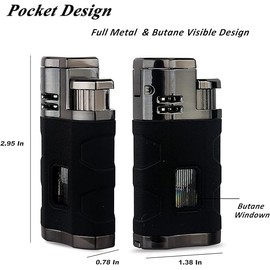PROMISE Metal Lighter Triple Jet Flame Refillable Butane Lighter Windproof Lighters- Butane Not Included (Black Crackle)