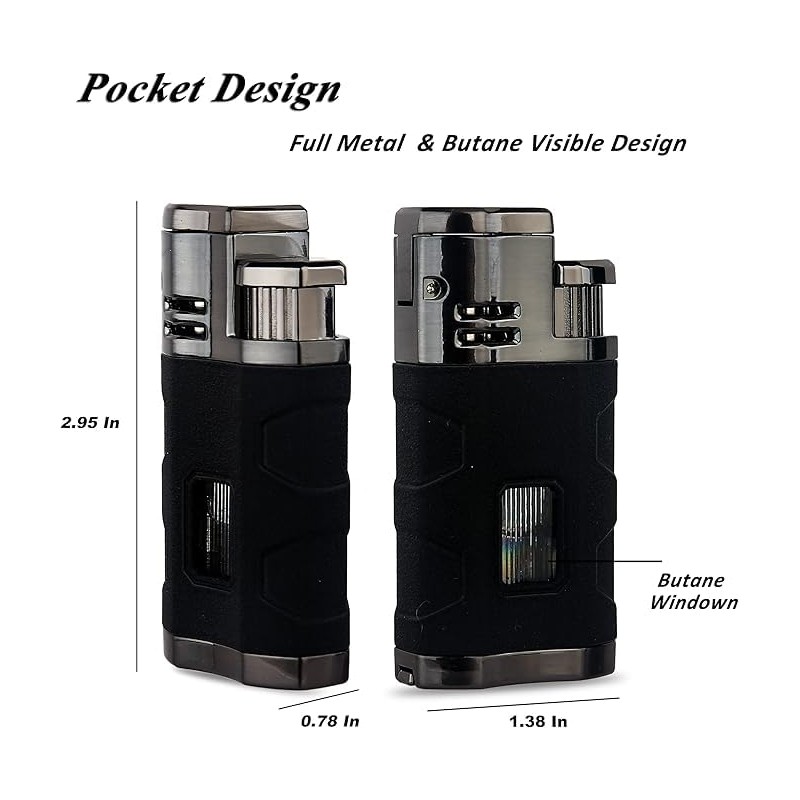 PROMISE Metal Lighter Triple Jet Flame Refillable Butane Lighter Windproof