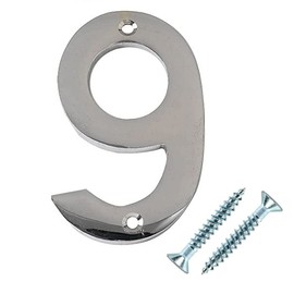 Merriway BH03008 Polished Chrome Screw-On House Flat Gate Post Numeral 50 mm (2 Inch) Number 9