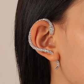 YienDoo Gothic Snake Ear Cuff Wrap Earring Silver Animals Crawler Climbers Snake Stud Punk Snake Ear Jacket Piercing Wrap Earring Snake Hanging Statement Right Earrings Jewelry for Women