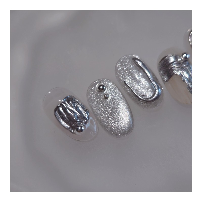 Chrome Object Handmade Nail Tip Silver Nail - Coffin Long