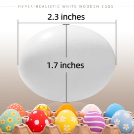 CALPALMY 24 Pieces Hyper-Realistic White Wooden Eggs - 2 Dozen Fake Easter Eggs for Painting, Decorating, Crafting, Pretend Play, Simulation Toys, Fake Food, Nest Box Training