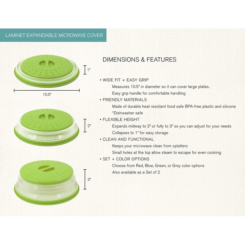 LAMINET Expandable Microwave Bowl and Dish Cover (GREEN)