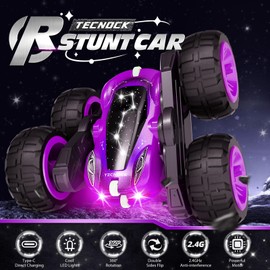 Tecnock 2024 Remote Control Car for Kids, 2.4GHz RC Car with Type-C Easy Charging, 4WD Double Sided 360° Rotates and Flips RC Stunt Car, Toys Gift for Boys and Girls