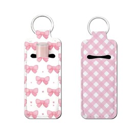 Lip Holder, Set of 2, Lipstick Case, Keychain, Lip Balm Holder, Neoprene, Anti-Lost, Portable, Keys, Bag Charm, Elastic, Soft, Ribbon, Checkered Pattern, Cute, Fashionable, Petite Gift, Women's, Gift