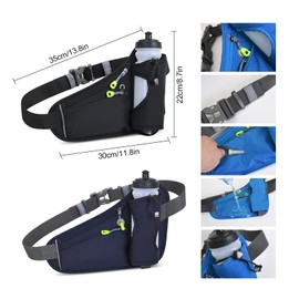 Running Belt with Water Bottle Adjustable Running Waist Packs Water Bottle Holder Running Pouch Belt Waist Pack for Running Walking Hiking (Black.)