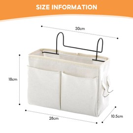 Bedside Hanging Storage, Bedside Storage Pocket, Bedside Hanging Storage Bag with Hooks for Dormitory School Bunk Bed(White)